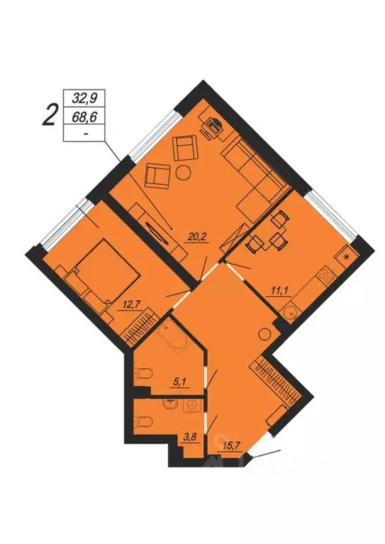 2-к кв. Свердловская область, Екатеринбург ул. Блюхера, 93 (68.6 м) - Фото 0