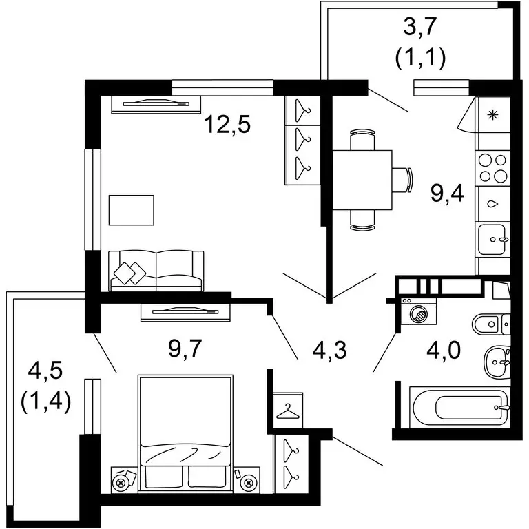 2-комнатная квартира: Сочи, микрорайон Кудепста (42.4 м) - Фото 0