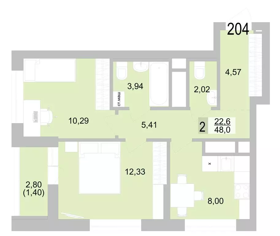 2-комнатная квартира: Екатеринбург, Черкасская улица, 5к1 (47.96 м) - Фото 0