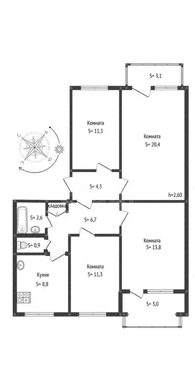 4-комнатная квартира: Будённовск, 8-й микрорайон, 10 (82.5 м) - Фото 1