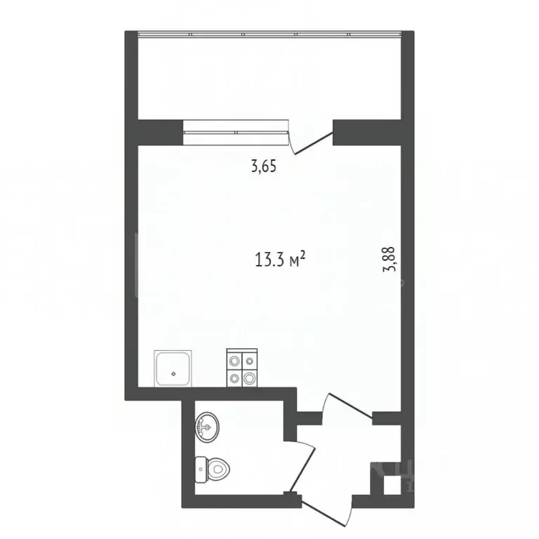 Студия Тюменская область, Тюмень ул. 30 лет Победы, 81 (21.0 м) - Фото 2