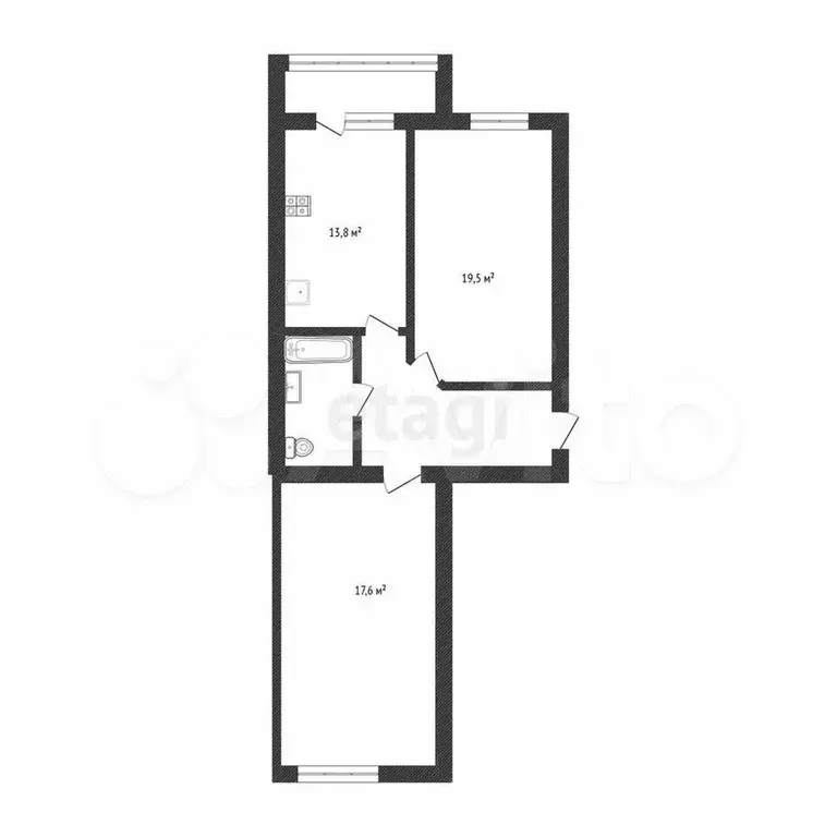 2-к. квартира, 65,8 м, 5/5 эт. - Фото 0