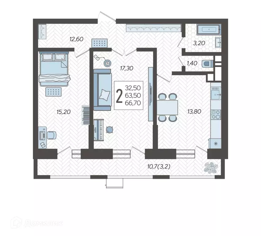 Продаётся 2-к квартира, 66.7 м - Фото 0