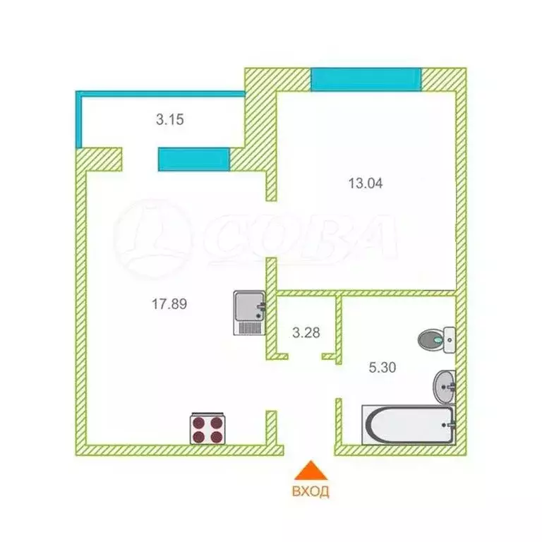 1-комнатная квартира: Тюмень, улица Константина Посьета, 4 (40.7 м) - Фото 2
