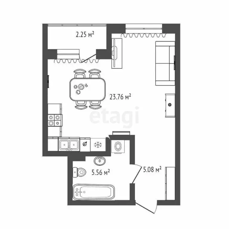 Квартира-студия: Тюмень, улица Вице-адмирала Воронцова, 7 (34.2 м) - Фото 0