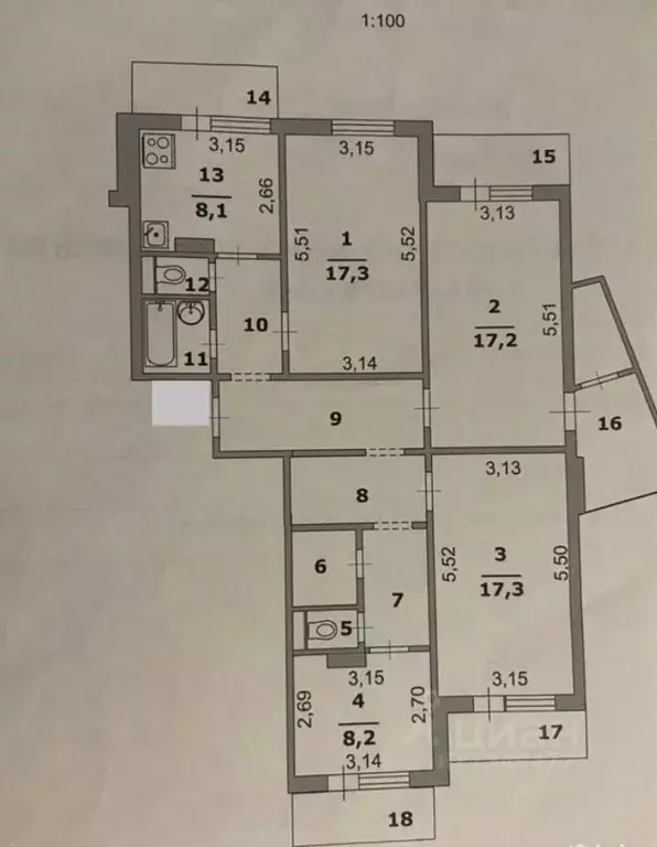 4-к кв. Белгородская область, Белгород ул. Есенина, 56 (96.9 м) - Фото 1