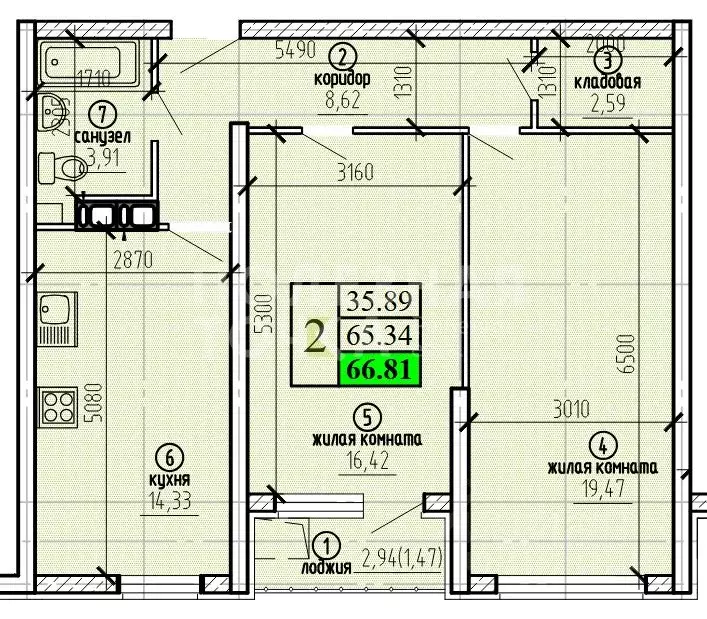 2-к кв. Самарская область, Самара ул. Советской Армии, 91 (65.7 м) - Фото 1
