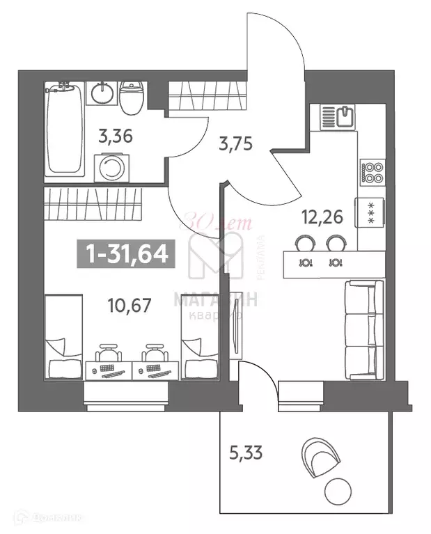 Продаётся квартира-студия, 31.64 м - Фото 0