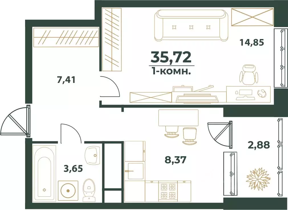 1-к кв. Башкортостан, Уфа ул. Ивана Спатара, 14 (35.72 м) - Фото 1