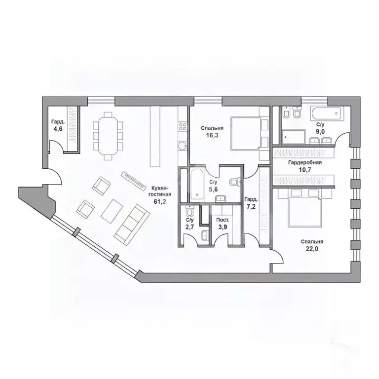 3-к кв. Москва ул. Большая Полянка, 11/14С1 (156.2 м) - Фото 2