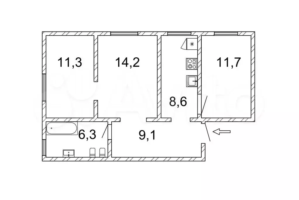 3-к. квартира, 61 м, 3/4 эт. - Фото 0