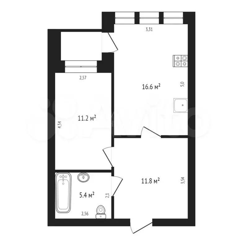 1-к. квартира, 42,5 м, 2/9 эт. - Фото 0