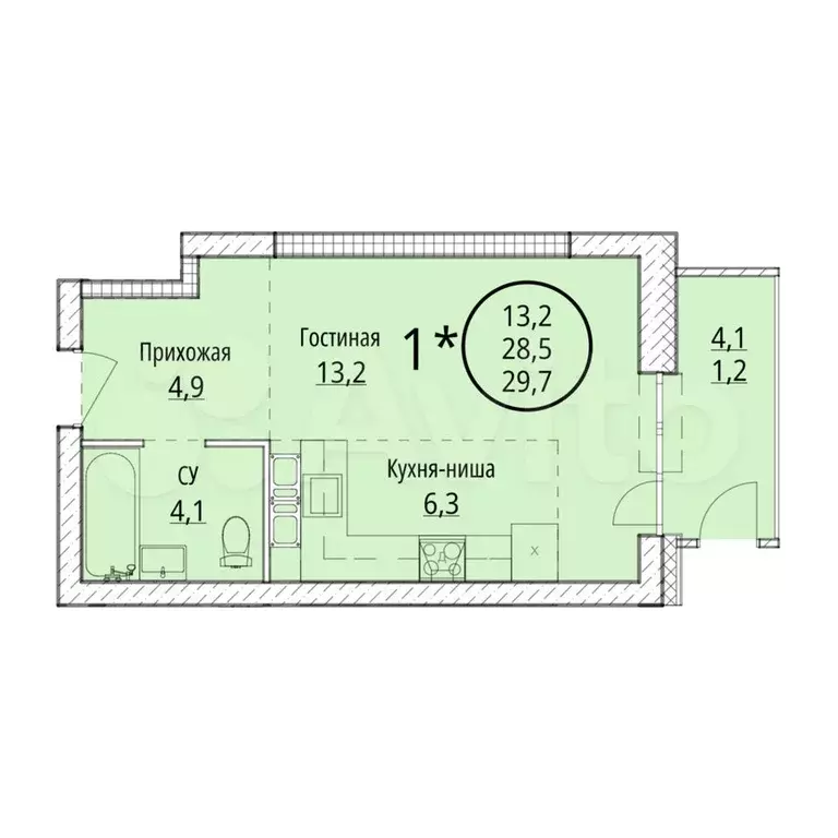 Квартира-студия, 29,6 м, 11/16 эт. - Фото 0