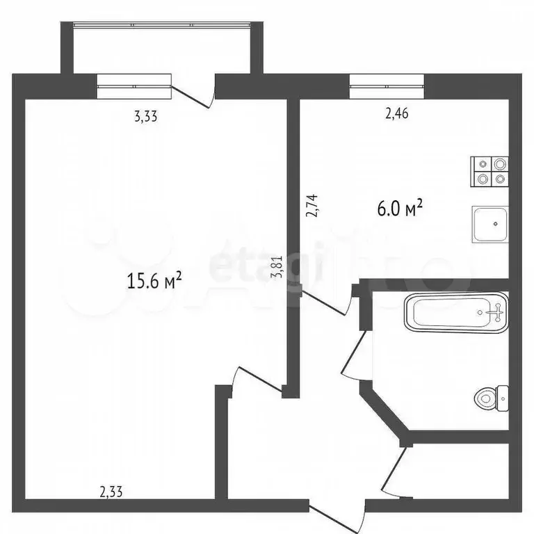 1-к. квартира, 30 м, 4/5 эт. - Фото 0