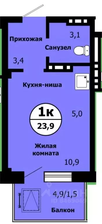 Студия Красноярский край, Красноярск ул. Лесников, 47А (23.2 м) - Фото 0