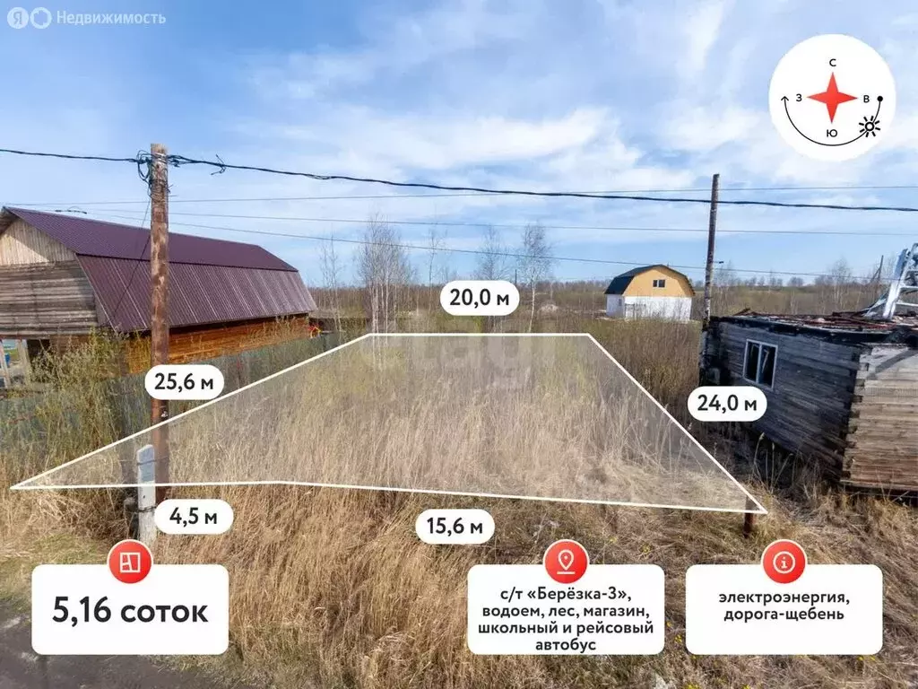 Участок в Тюмень, территория СОСН Берёзка-3, 28-я улица (5.16 м) - Фото 1