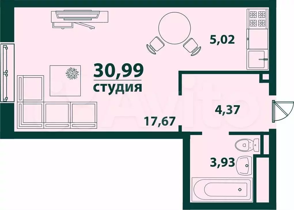 1-к. квартира, 31 м, 7/24 эт. - Фото 1