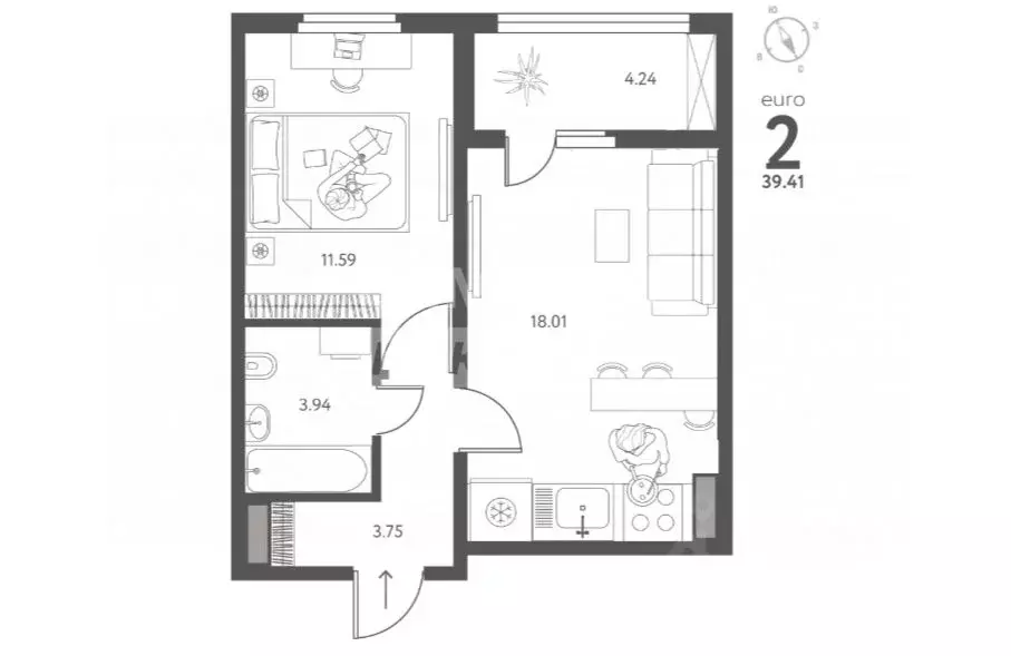 2-к кв. Липецкая область, Липецк Ленина-Соборная пл. (39.41 м) - Фото 2