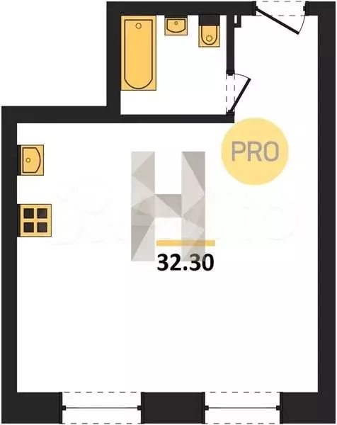 Квартира-студия, 32,3 м, 1/4 эт. - Фото 0
