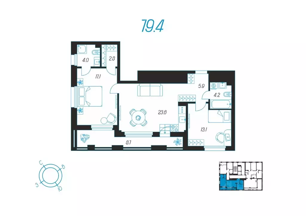 2-к кв. Тульская область, Тула ул. Михеева, 9А (79.4 м) - Фото 0