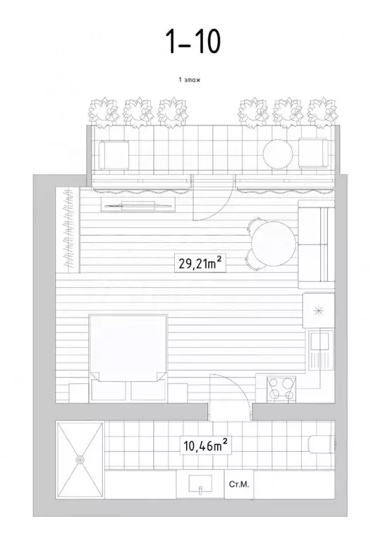 Студия Крым, Алушта ул. Володарского, 9 (39.7 м) - Фото 2