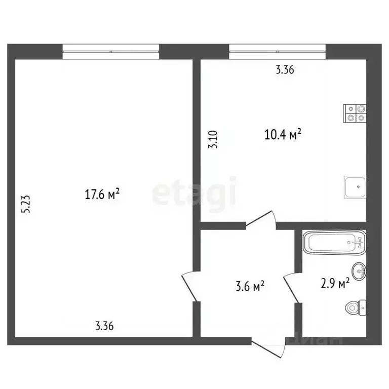 1-к кв. Ямало-Ненецкий АО, Новый Уренгой Таежная ул., 52Б (34.3 м) - Фото 1