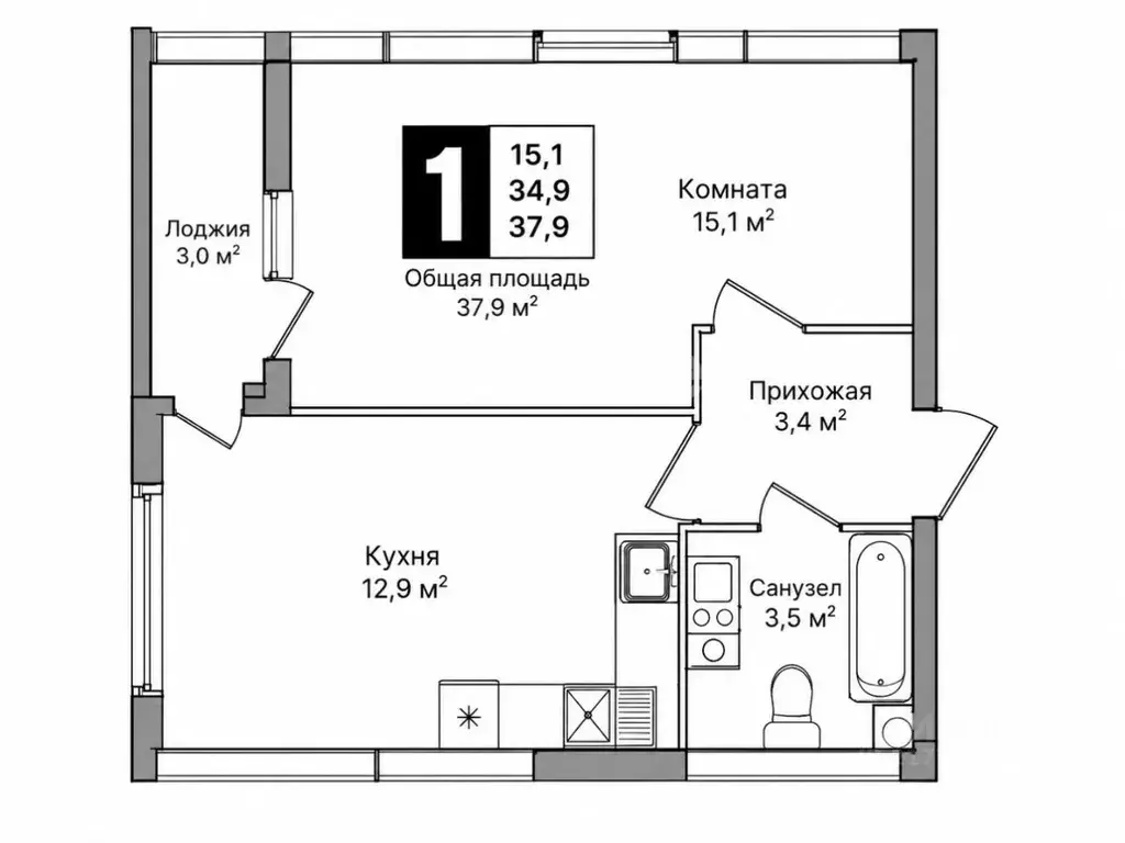 1-к кв. Краснодарский край, Краснодар ул. Константина Гондаря, 99 ... - Фото 2