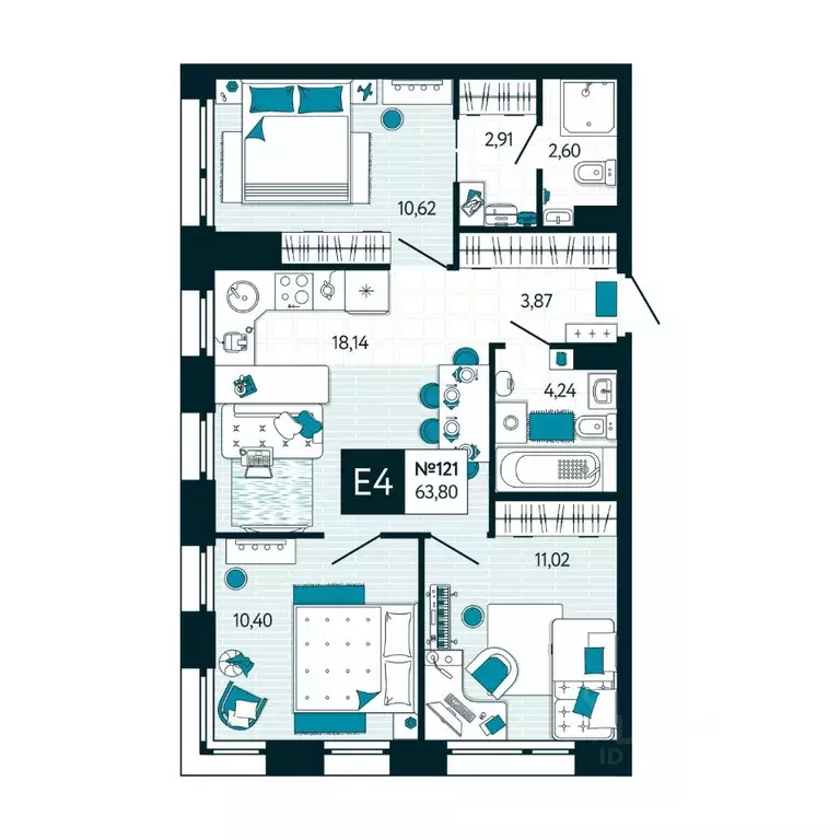 3-к кв. Тульская область, Тула ул. Чмутова, 158Д (63.8 м) - Фото 1