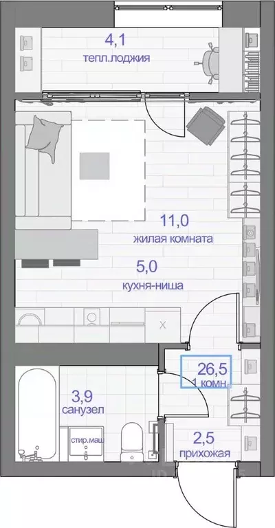 1-к кв. Красноярский край, Красноярск ул. Апрельская, 9А (26.5 м) - Фото 0