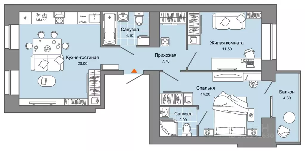 2-к кв. Пермский край, Пермь ул. Дзержинского, 31Б (62.0 м) - Фото 2