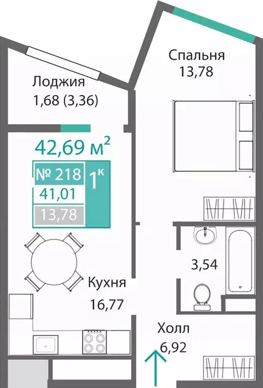 1-к кв. Крым, Симферополь Барбарис жилой комплекс (42.69 м) - Фото 0
