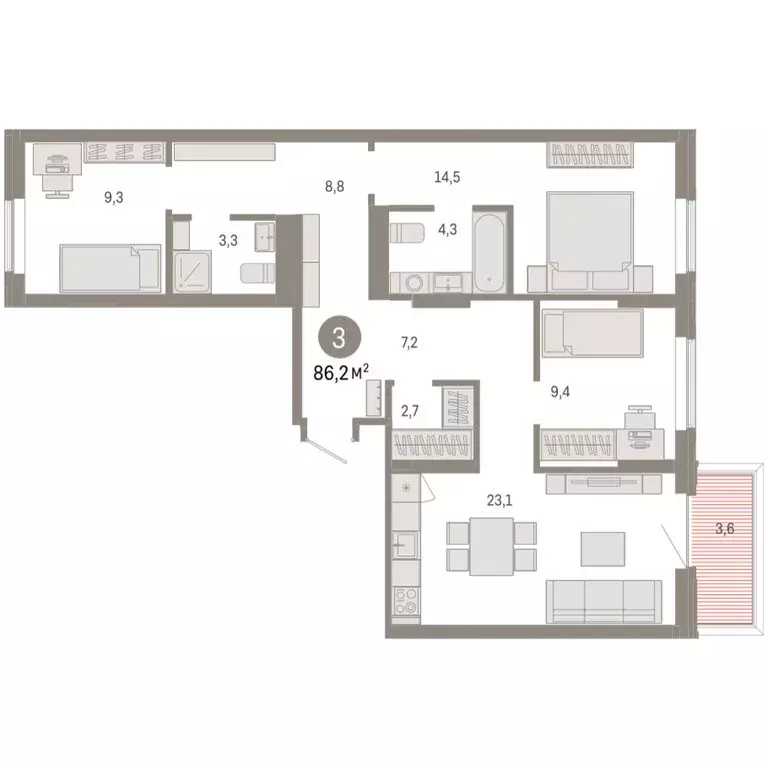 3-комнатная квартира: Омск, Кировский округ (86.19 м) - Фото 1
