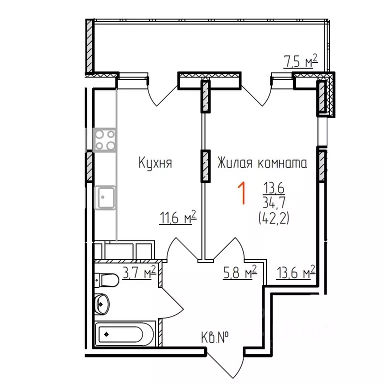 1-к кв. Владимирская область, Владимир Добросельская ул., 178 (42.2 м) - Фото 1