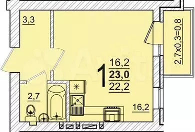 Квартира-студия, 23 м, 5/5 эт. - Фото 0