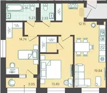 2-к кв. Ханты-Мансийский АО, Ханты-Мансийск ул. Объездная, 57 (73.5 м) - Фото 0