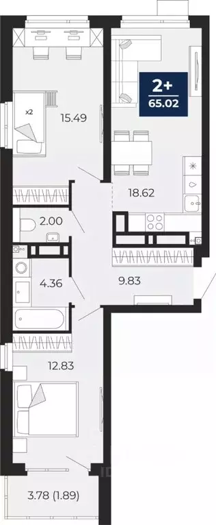 2-к кв. Тюменская область, Тюмень ул. Арктическая, 12 (63.13 м) - Фото 0