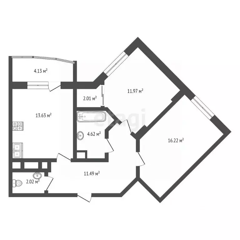 2-к кв. Калужская область, Калуга Московская ул., 311к6 (62.7 м) - Фото 2