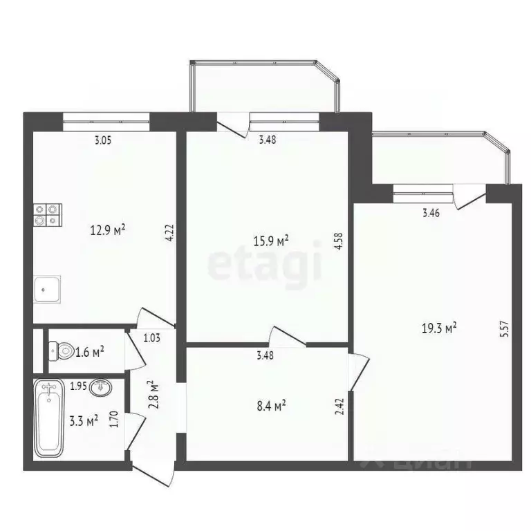 2-к кв. Тюменская область, Тюмень Широтная ул., 136к3 (64.2 м) - Фото 2