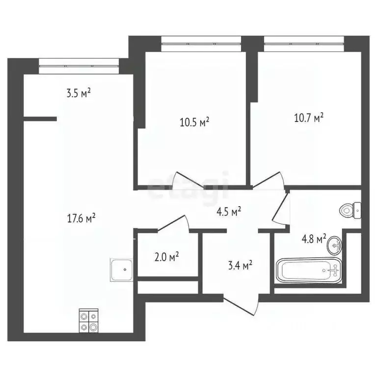 2-к кв. Тюменская область, Тюмень ул. Евгения Войнова, 3 (57.0 м) - Фото 2