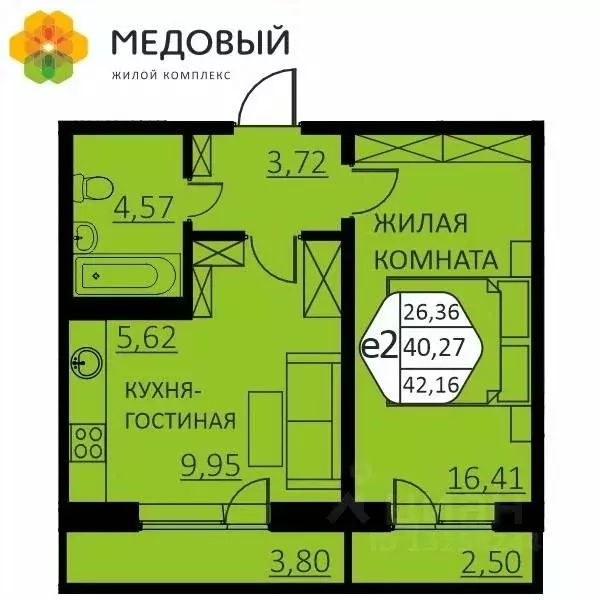 2-к кв. Пермский край, д. Кондратово ул. Г.Н. Нифантова, 4В (42.16 м) - Фото 0