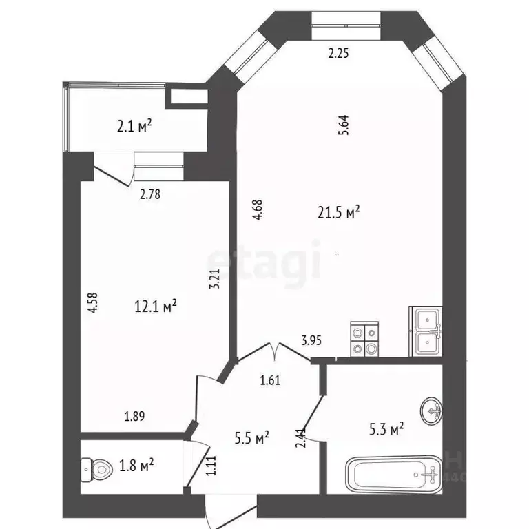 1-к кв. Тюменская область, Тюмень ул. Циолковского, 9к1 (46.5 м) - Фото 2