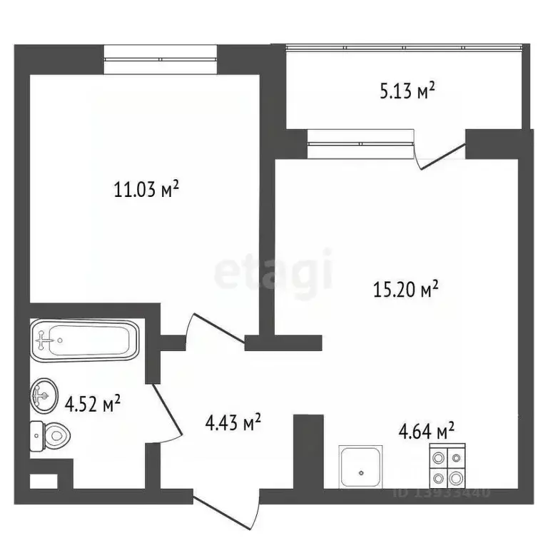 1-к кв. Тюменская область, Тюмень ул. Газовиков, 79 (43.0 м) - Фото 0