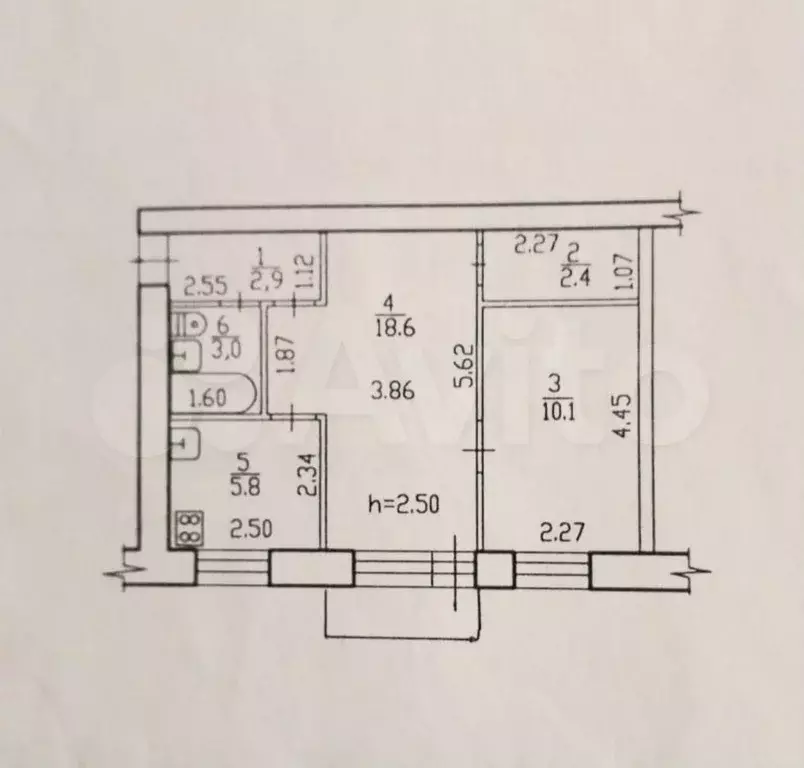 2-к. квартира, 43,3 м, 2/5 эт. - Фото 0