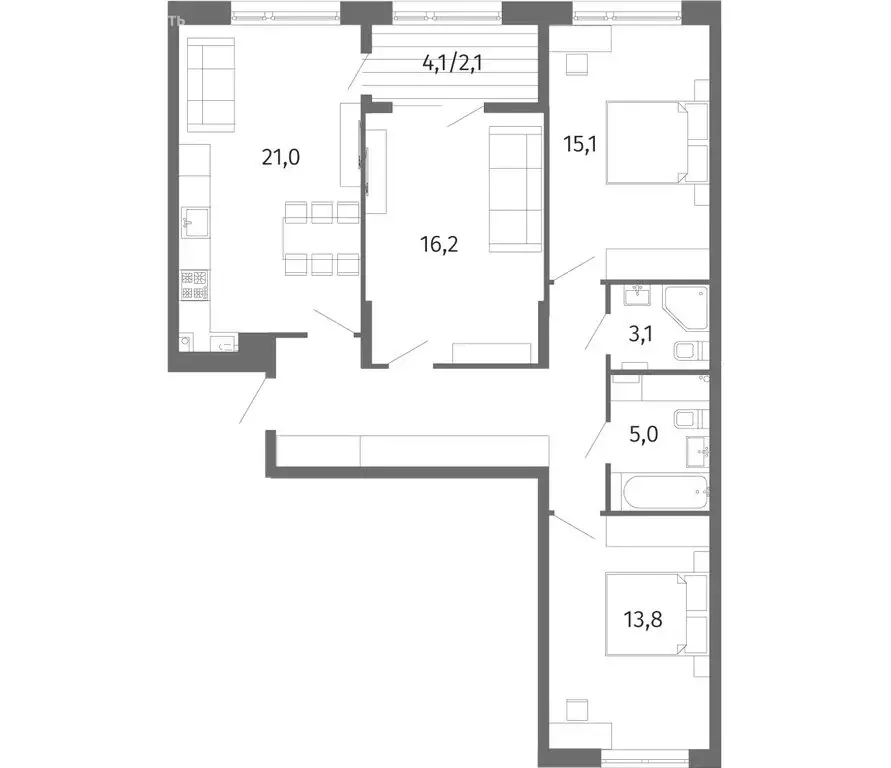 3-комнатная квартира: Калининград, улица Маршала Борзова, 109 (91.9 м) - Фото 0