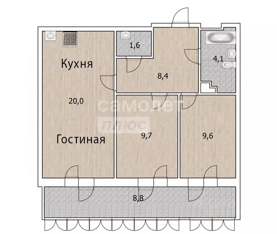 2-к кв. Башкортостан, Уфа ул. Пархоменко, 156В (57.8 м) - Фото 1