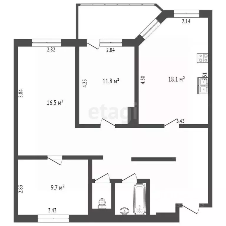 3-к кв. Ханты-Мансийский АО, Сургут Югорская ул., 13 (80.3 м) - Фото 1