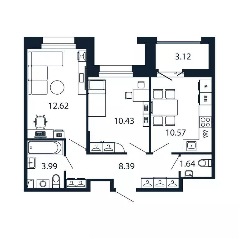 2-комнатная квартира: Новоселье, Центральная улица, 30к1 (47.2 м) - Фото 1
