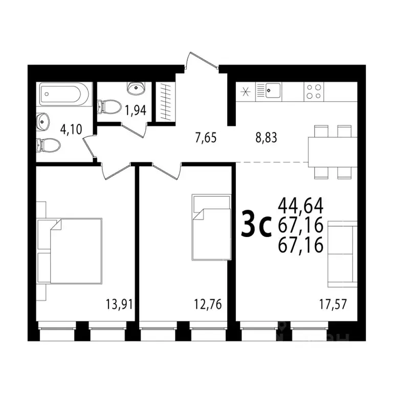 3-к кв. Башкортостан, Уфа бул. Ибрагимова, 90/2 (67.16 м) - Фото 1