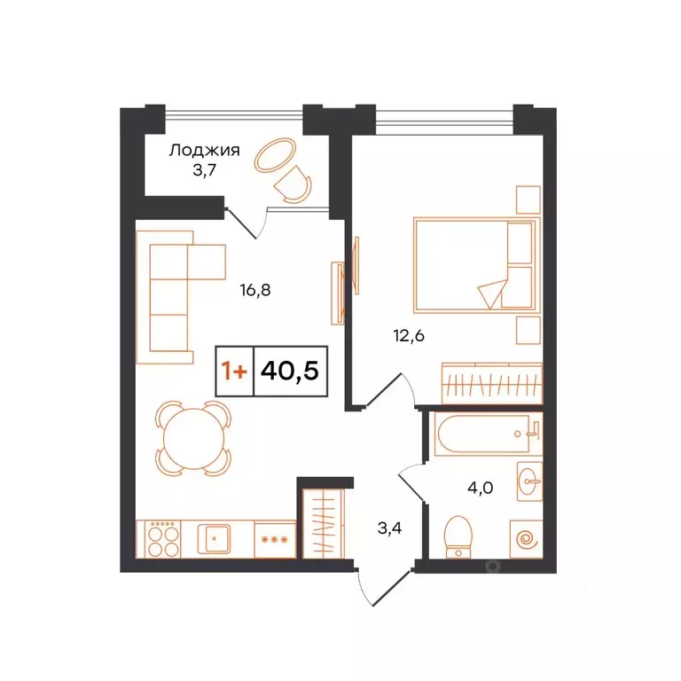 1-к кв. Тюменская область, Тюмень UNO жилой комплекс (40.5 м) - Фото 0