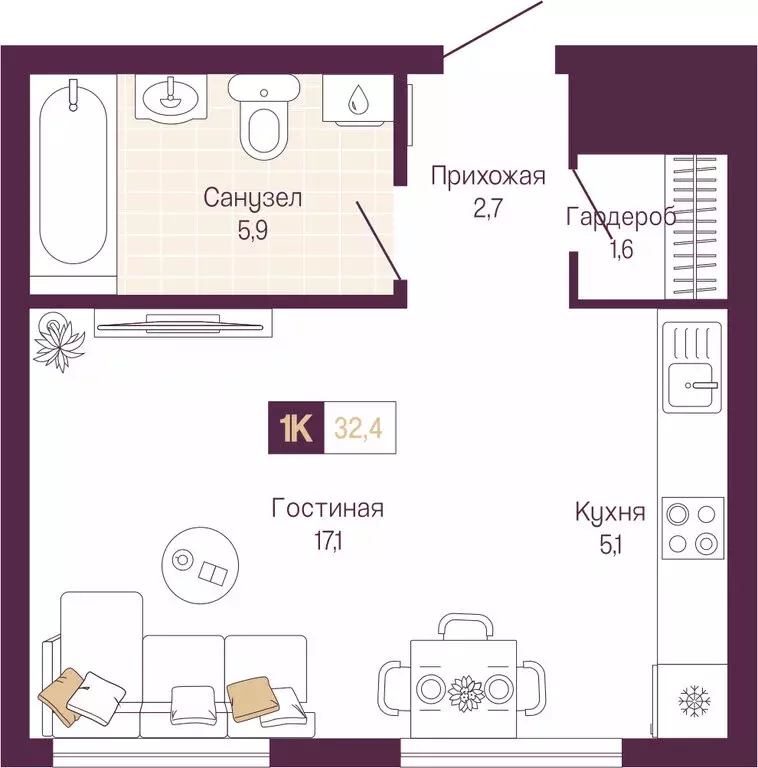 Квартира-студия: Нижний Новгород, Нижегородский район (32.4 м) - Фото 1